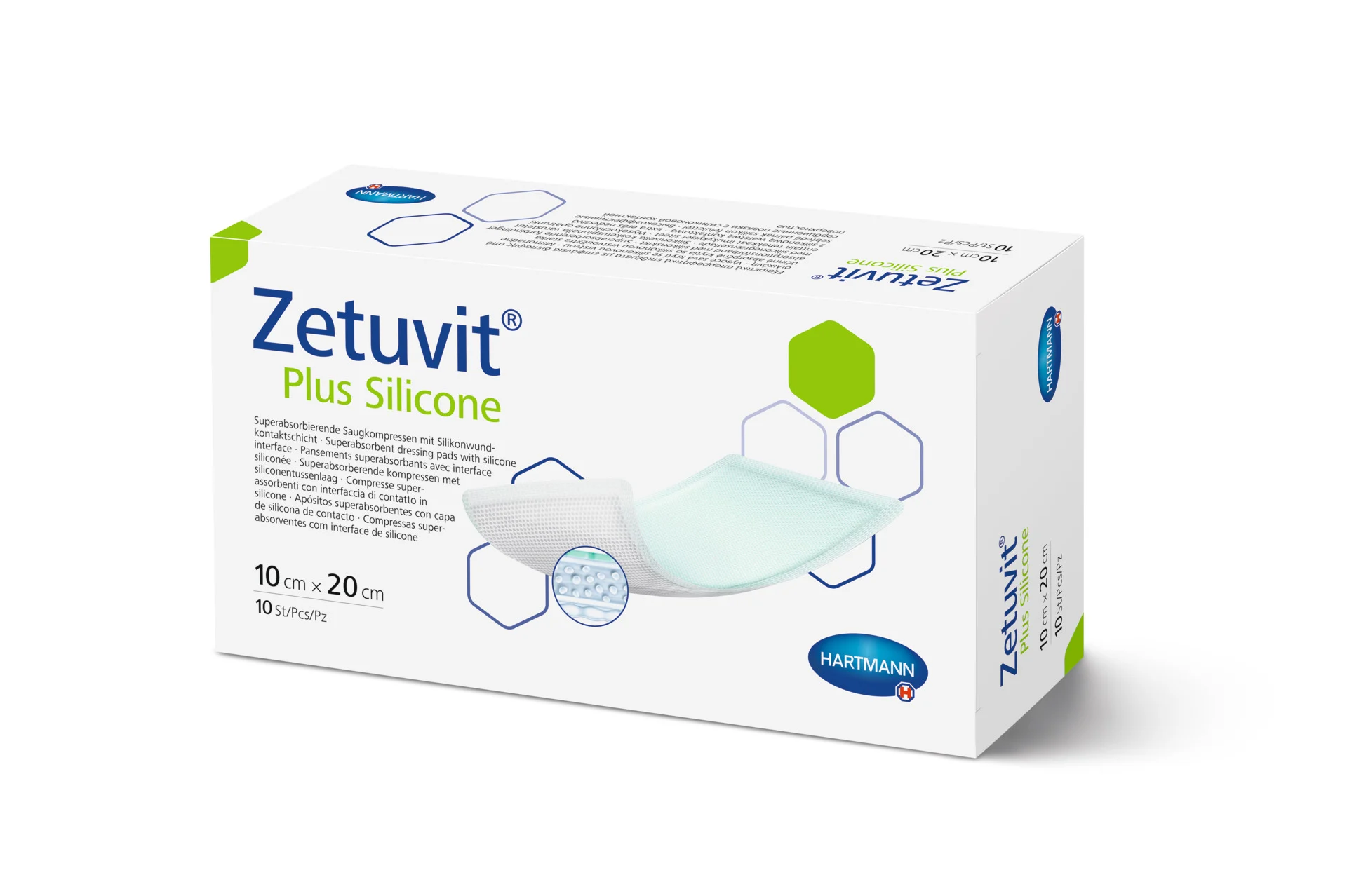 ZETUVIT Plus Silicone kompres sterilný (10x20cm) 1×10 ks
